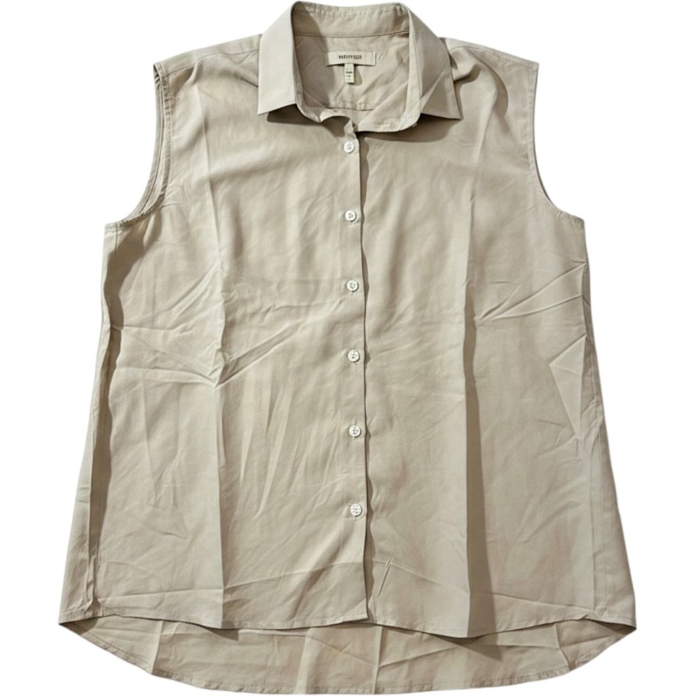 Whyred Newdance Carolina Sleeveless 100% Silk Button Down Shirt Beige Size 38